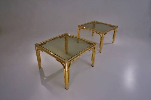 Maison Bagues tables, pair in brass bamboo effect, 1970`s, French